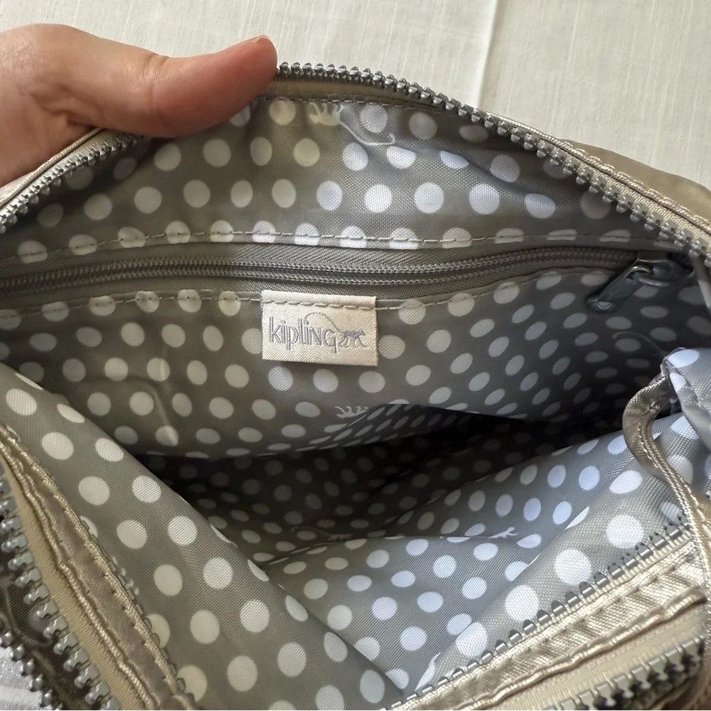 KIPLING Alvar Purse Metallic Silver Crossbody Bag Multi Zippered Slingbag